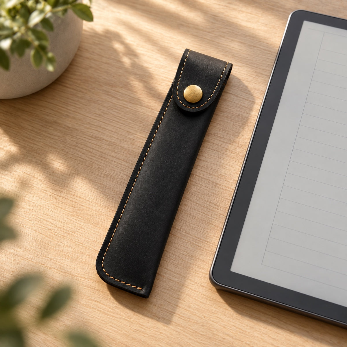 ForeverSleeve leather ForeverPen case beside e-ink tablet